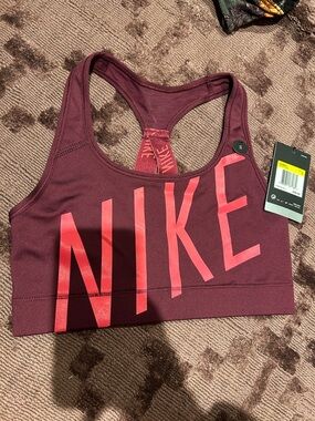 Nike Maroon Sports Bra with Pink Logo